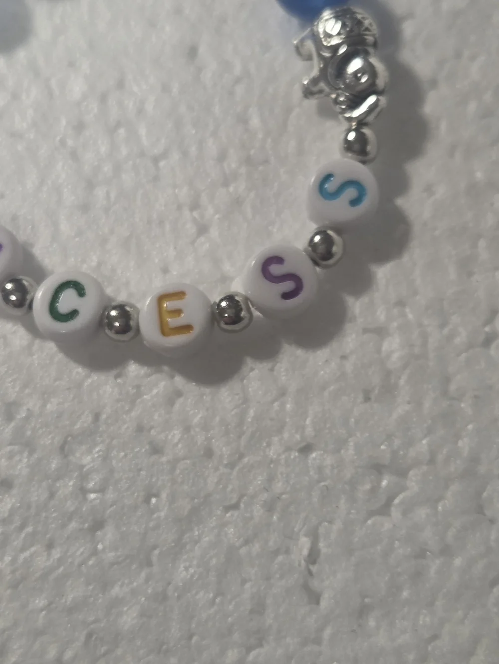 Handcrafted Beaded 'SUCCESS' Bracelet with Blue and White Gem Beads - Picture 8 of 10